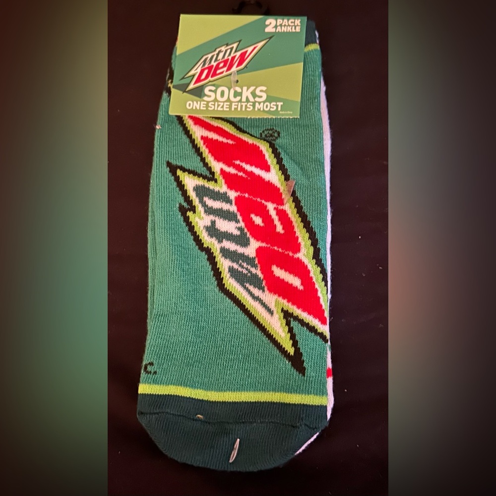 Mountain Dew Novelty 2 Pack Ankle Socks One Size Fits Most